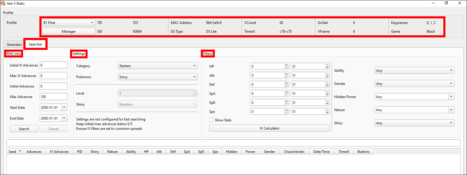 Searcher sections and Profile