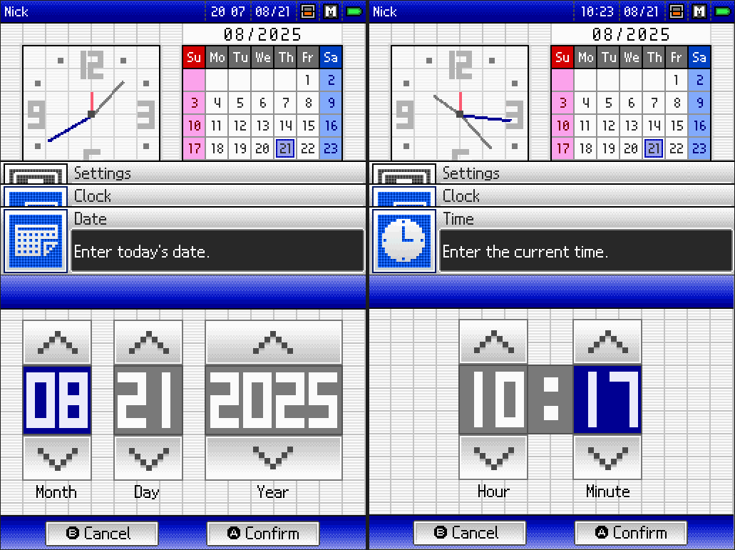 DS Date & Time settings
