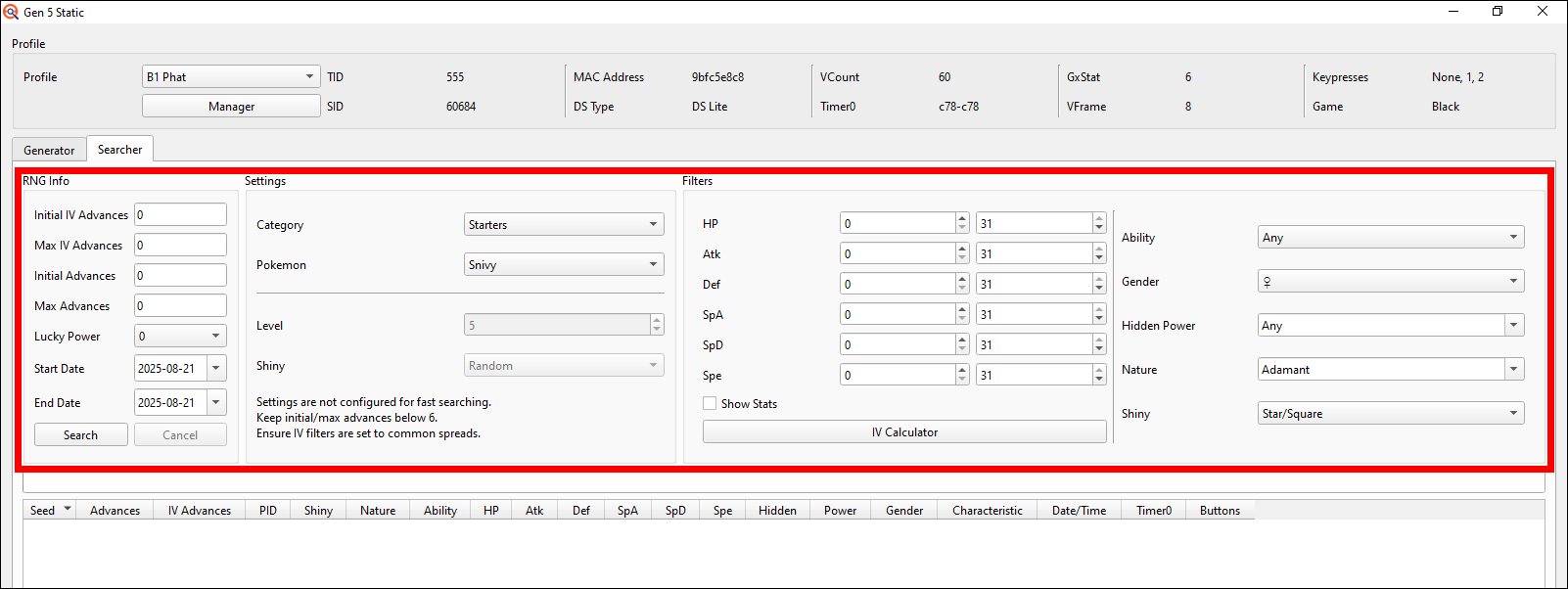 My searcher settings