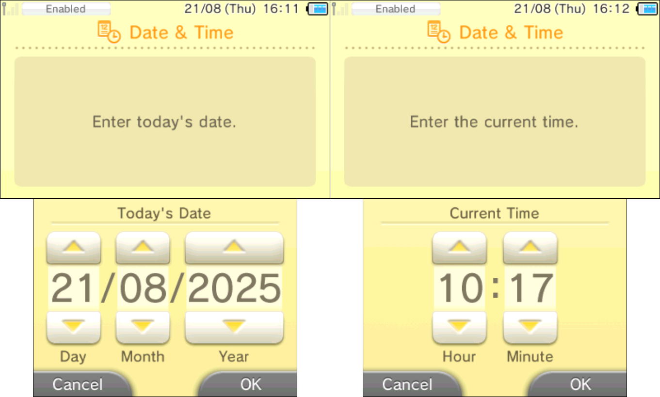 3DS Date & Time settings