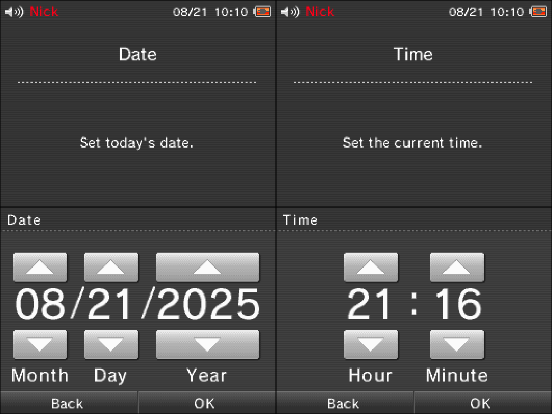 DSi Date & Time settings