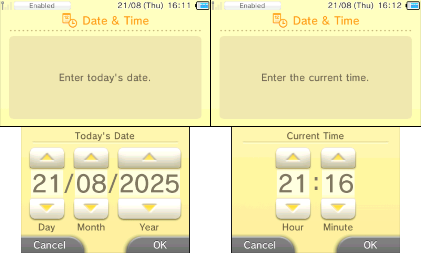 3DS Date & Time settings
