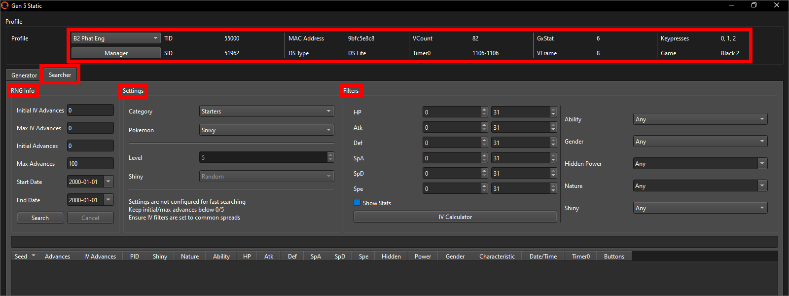 Searcher sections and Profile