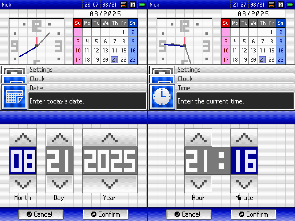 DS Date & Time settings