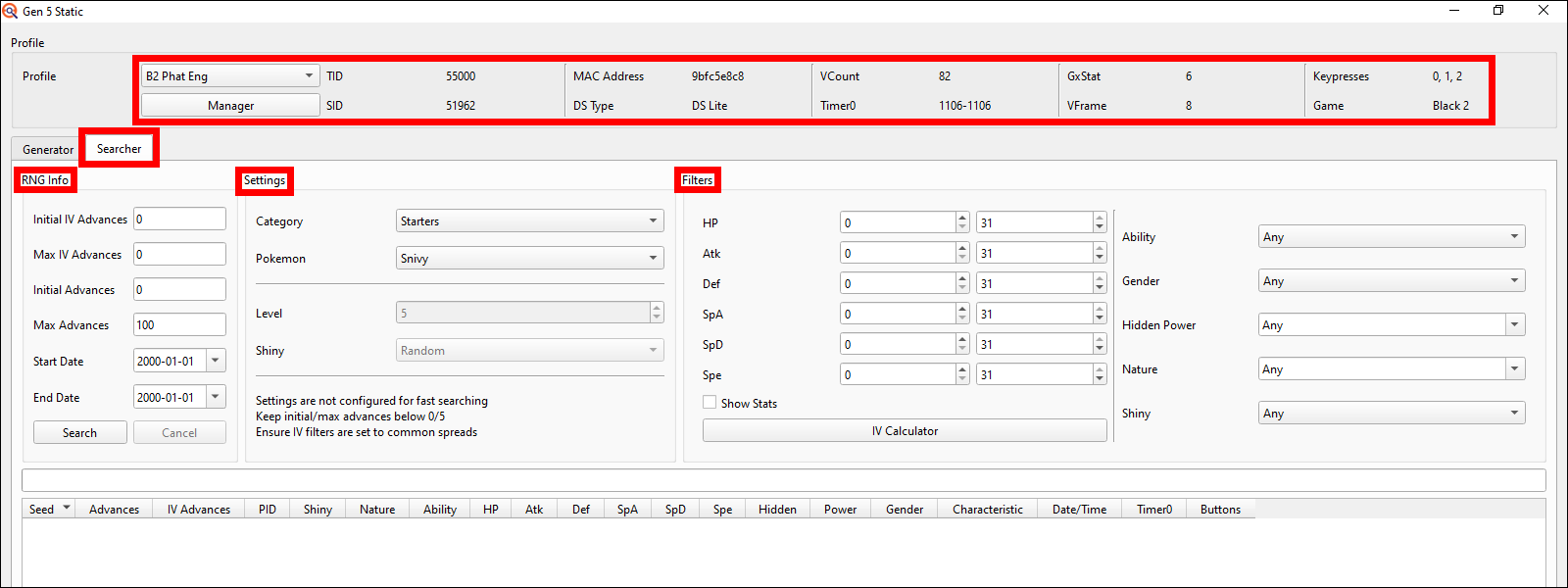 Searcher sections and Profile