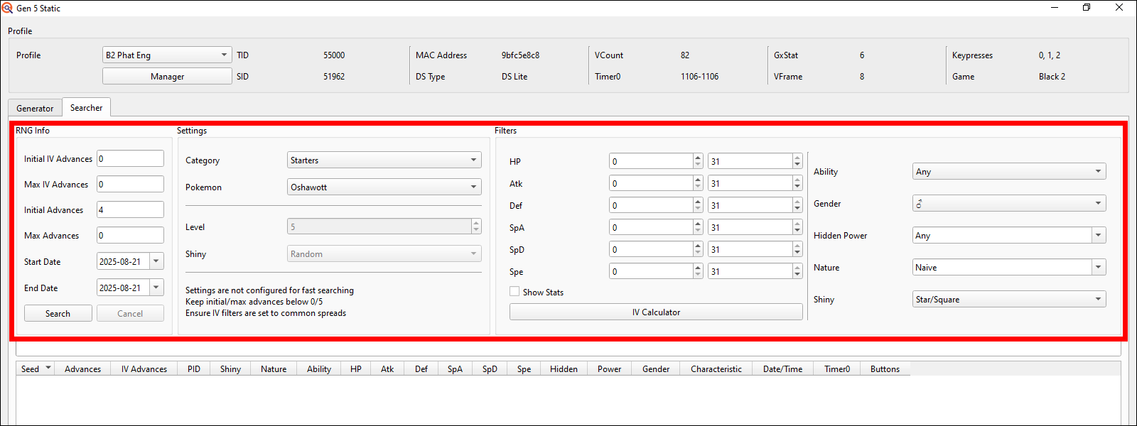 Searcher setup