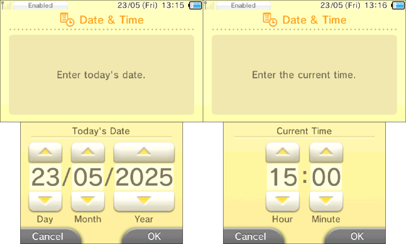 3DS Date/time screen