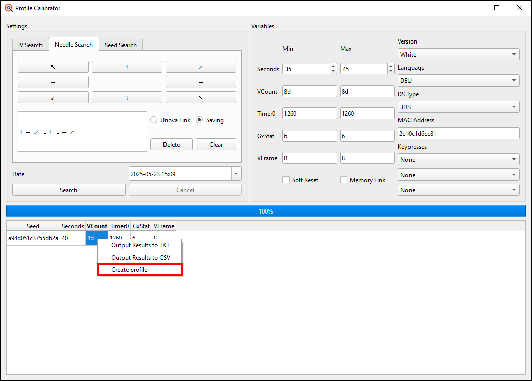 Create profile from results