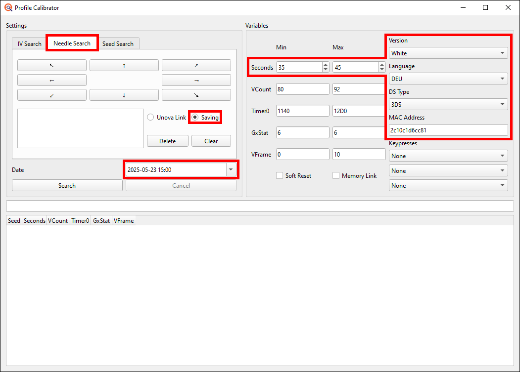 Profile Calibration setup window