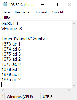Example final Timer0 list with 2 VCounts