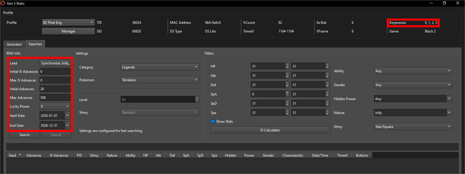 Searcher final settings