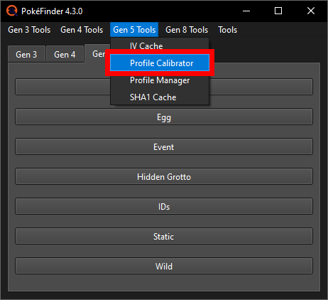 Profile Calibrator navigation