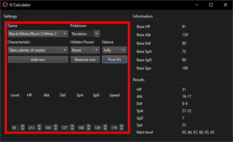 IV Calculator results
