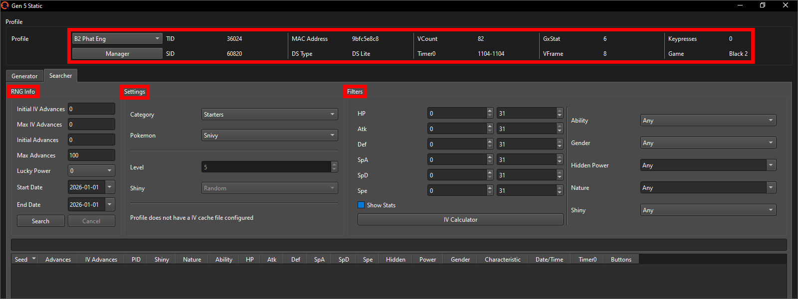 Searcher sections and Profile