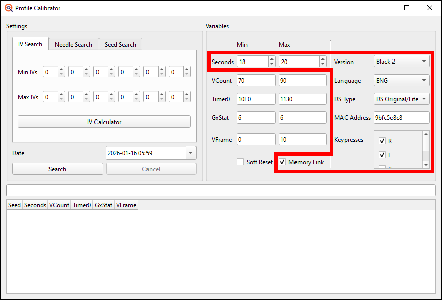 Profile Calibrator settings 1