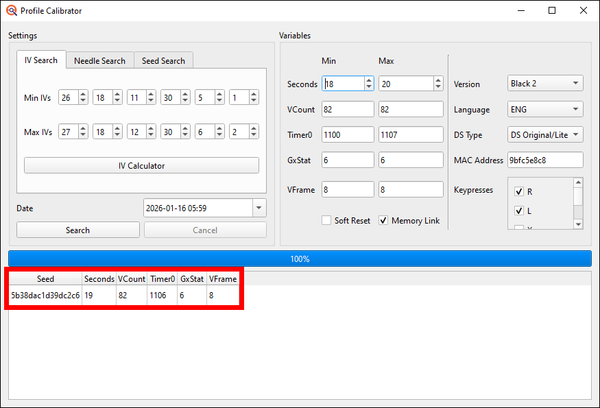 Profile Calibrator result