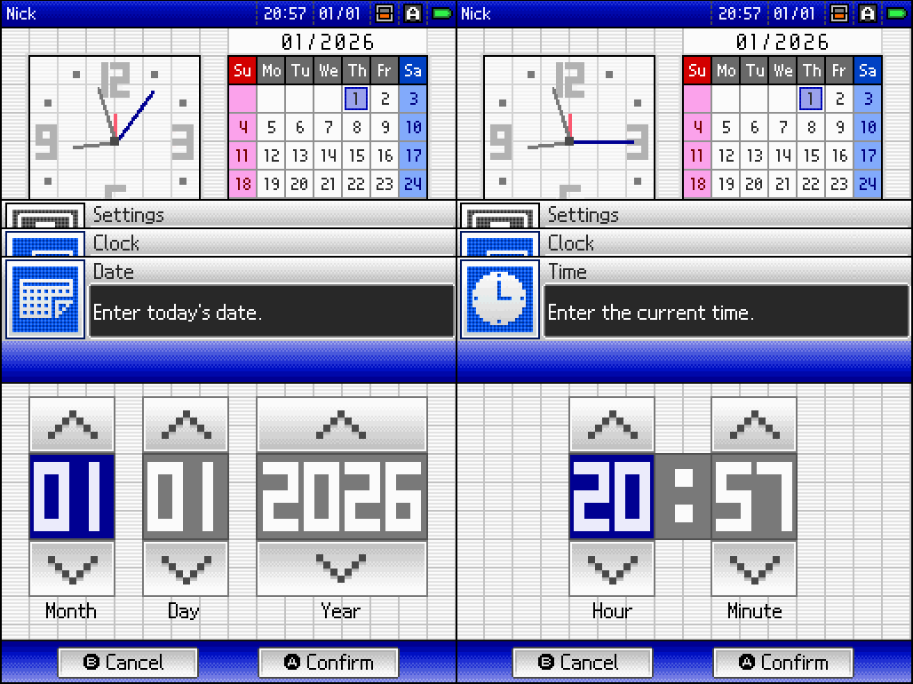 DS date & time settings