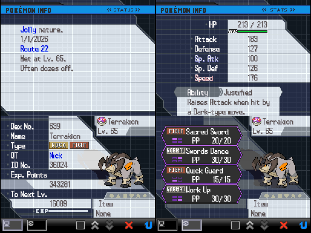 The Terrakion I caught on my latest RNG attempt