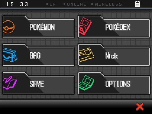 Menu selection screen