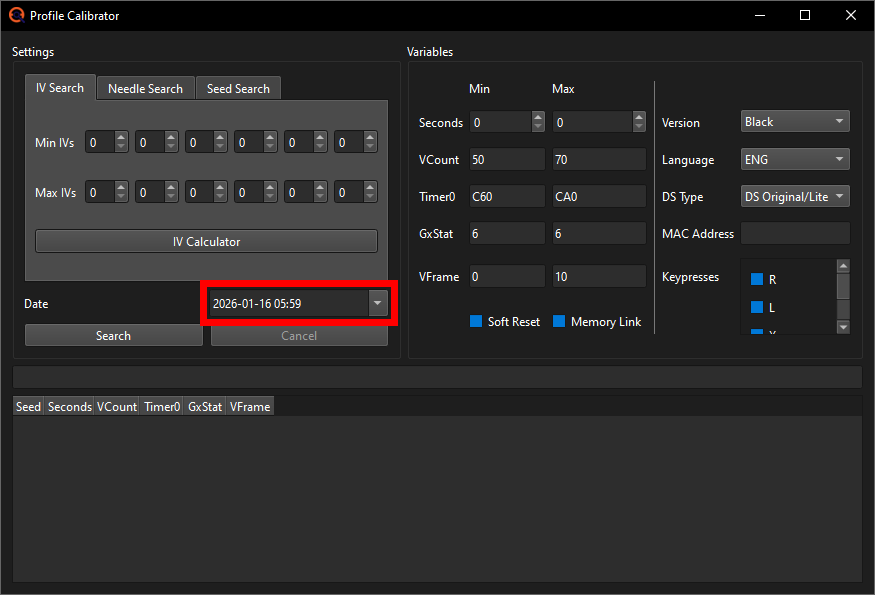 Profile Calibrator date & time