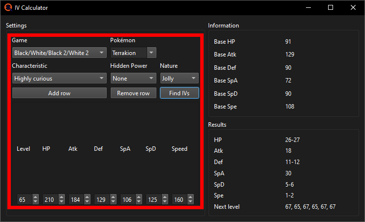 IV Calculator results