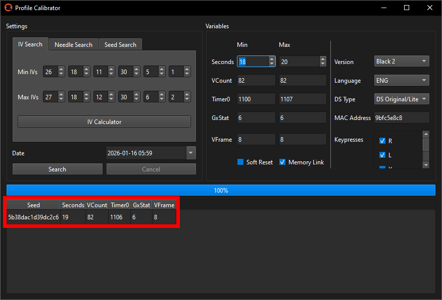 Profile Calibrator result