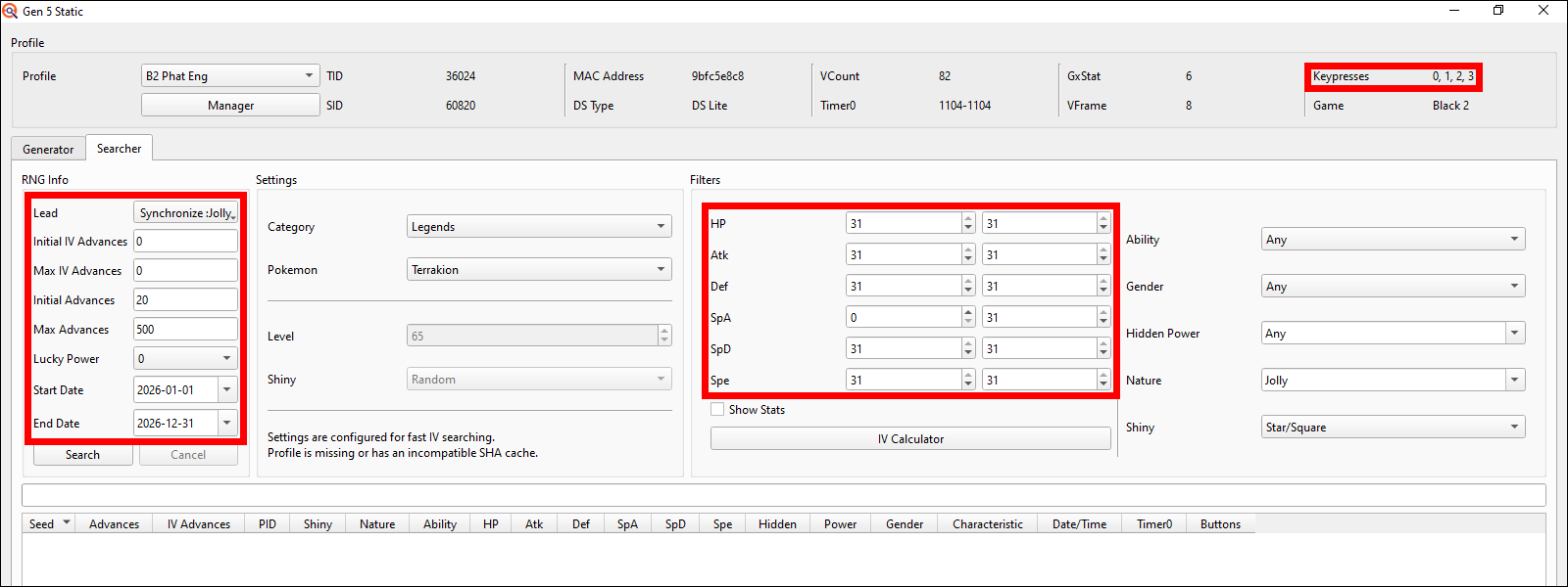 Searcher final settings