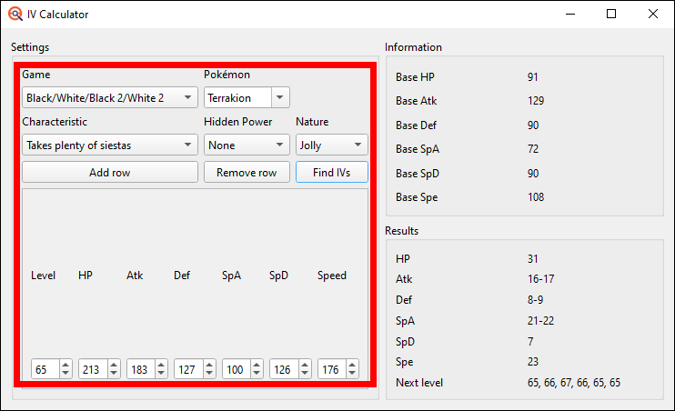 IV Calculator results