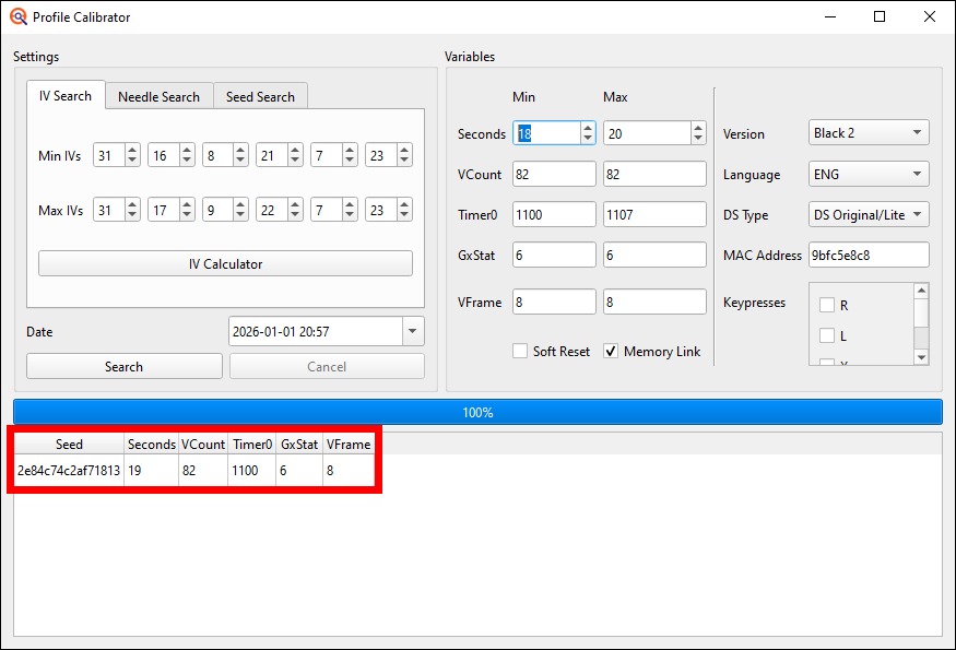 Profile Calibrator result