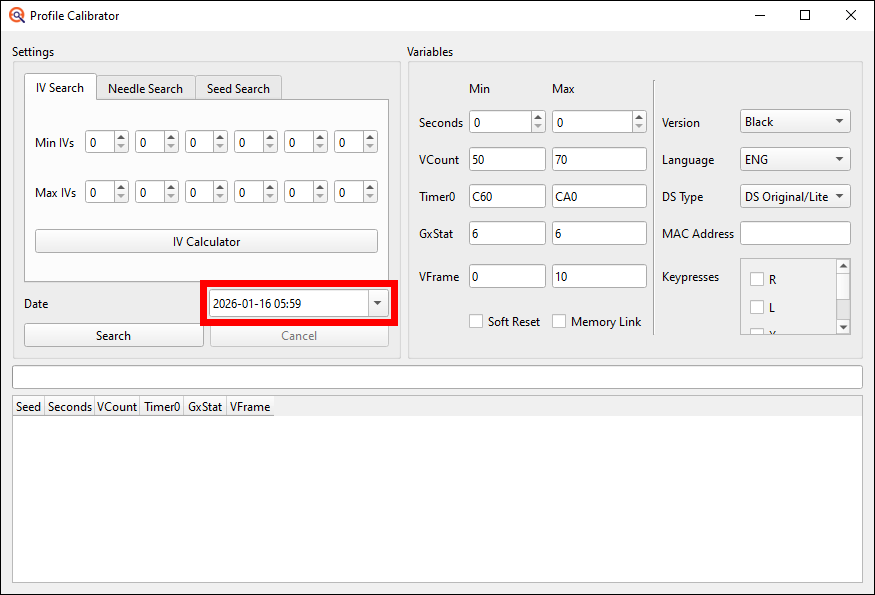 Profile Calibrator date & time