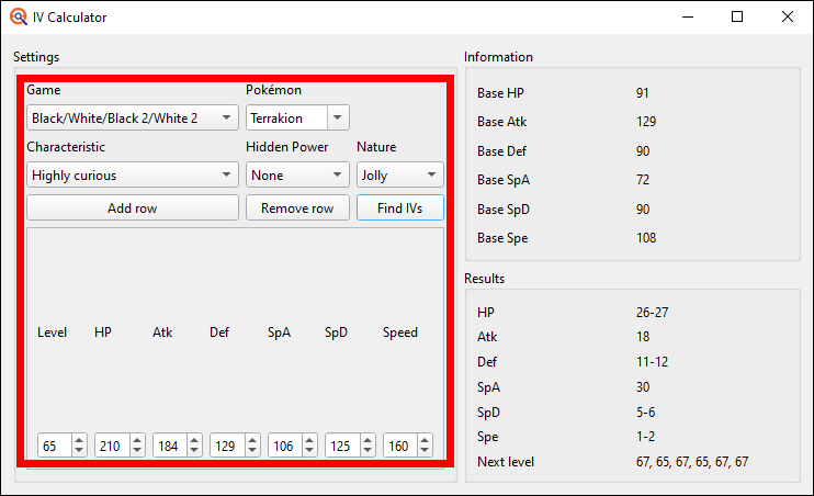 IV Calculator results