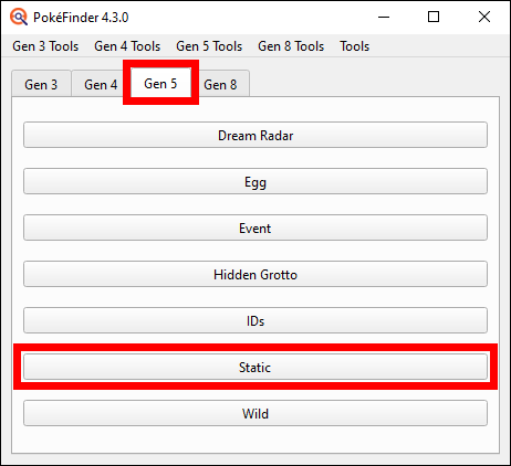 PokeFinder Gen 5 Tab