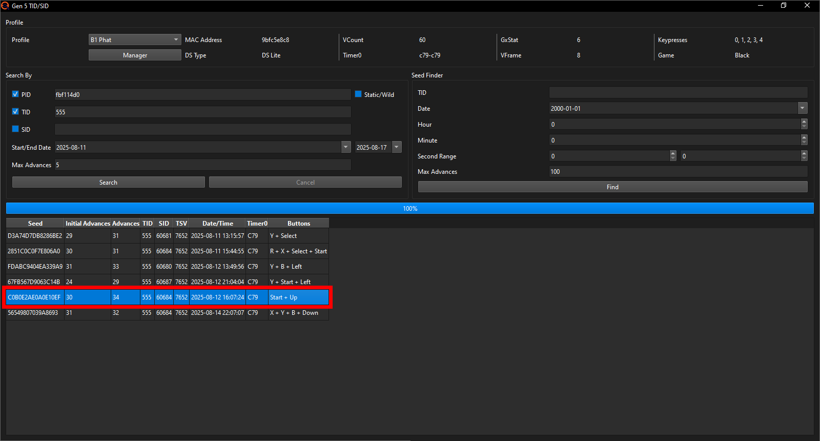 My target TID/SID combo