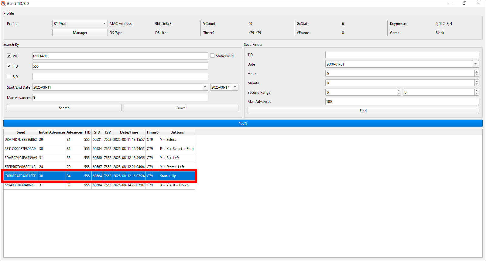 My target TID/SID combo