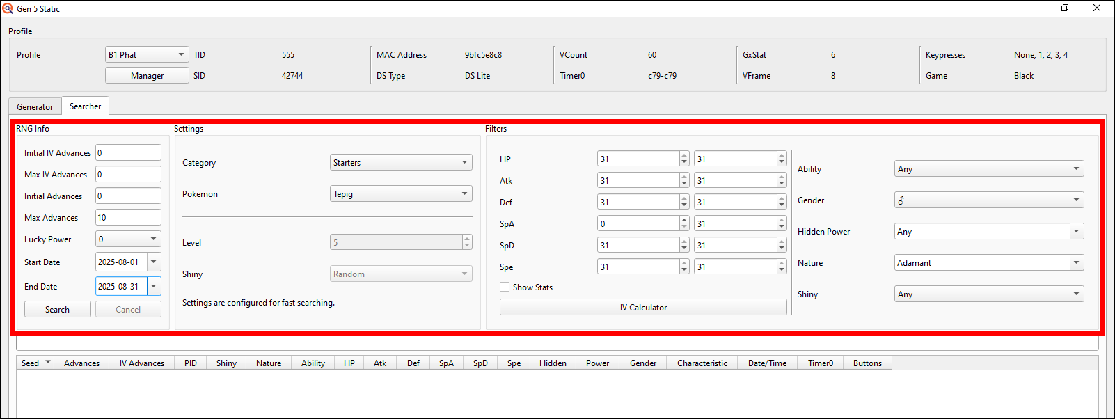 My settings for a 5 IV Shiny