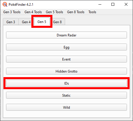 How to get to IDs tab in PokeFinder