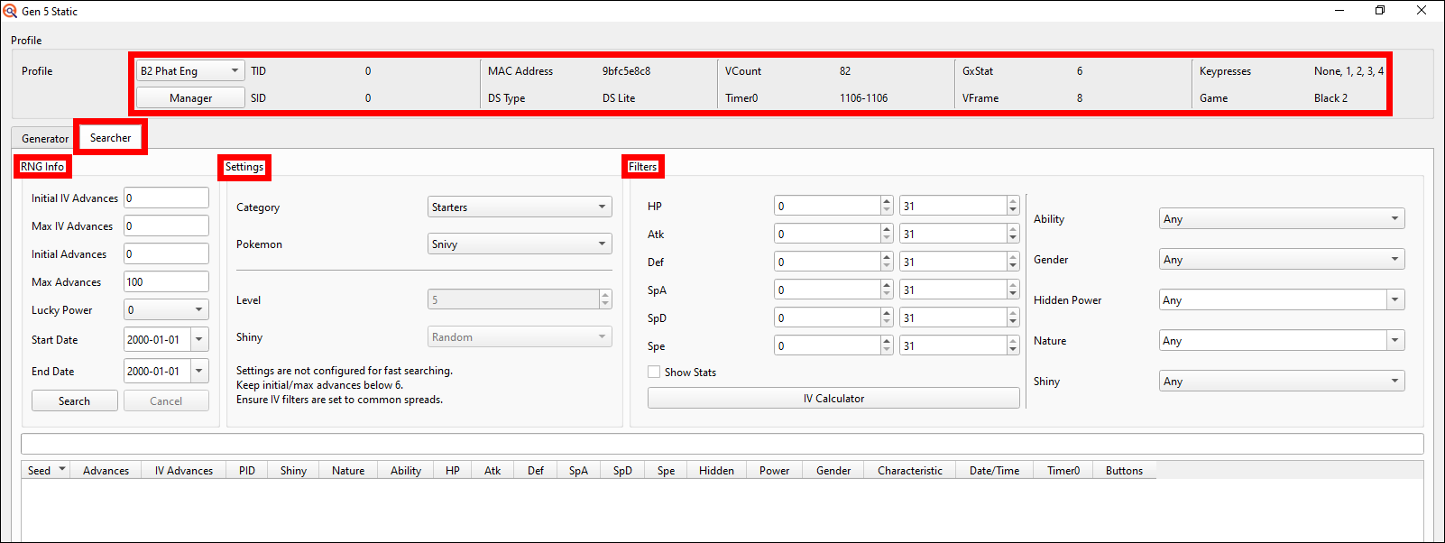 Setting up gen 5 statics profile
