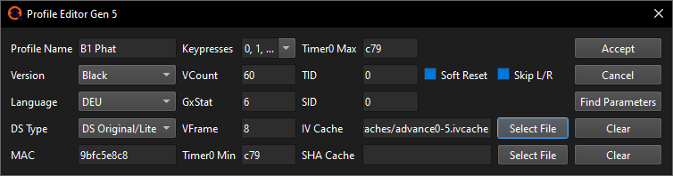 Profile Editor with Cache