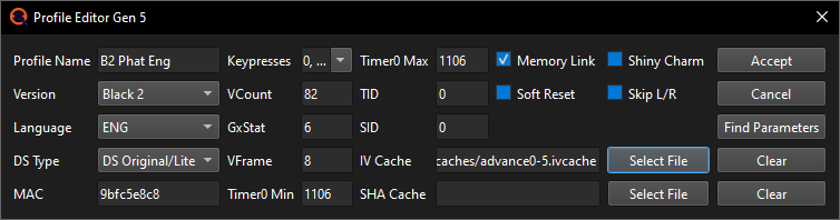 Profile Editor with Cache