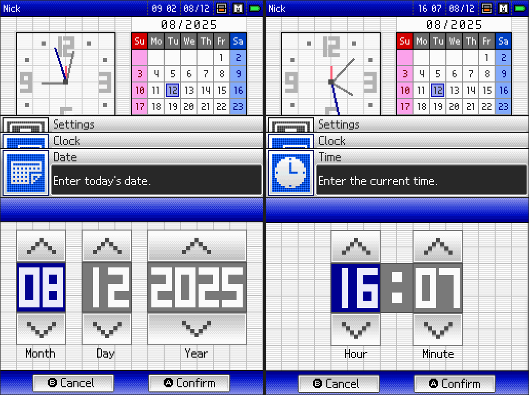 DS Date & Time settings