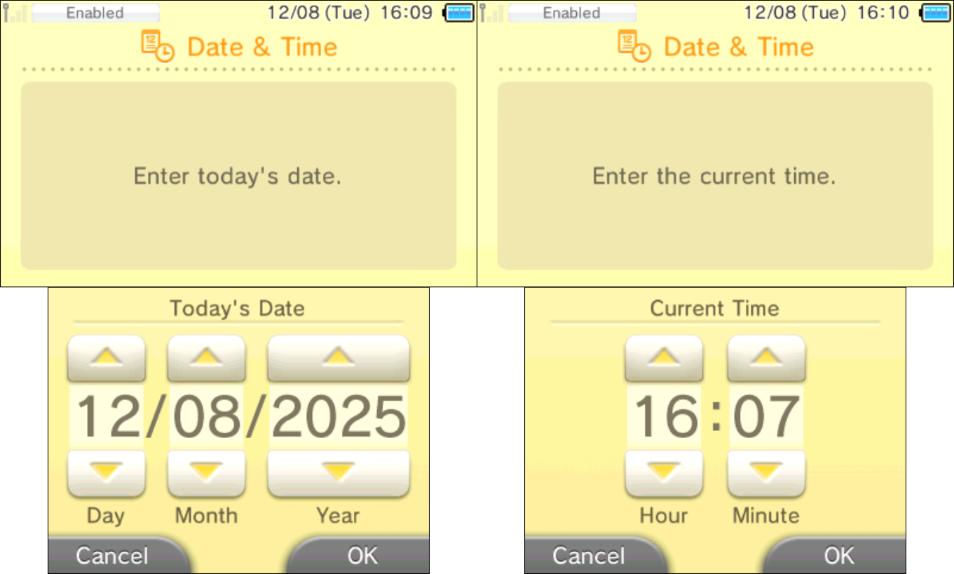 3DS Date & Time settings