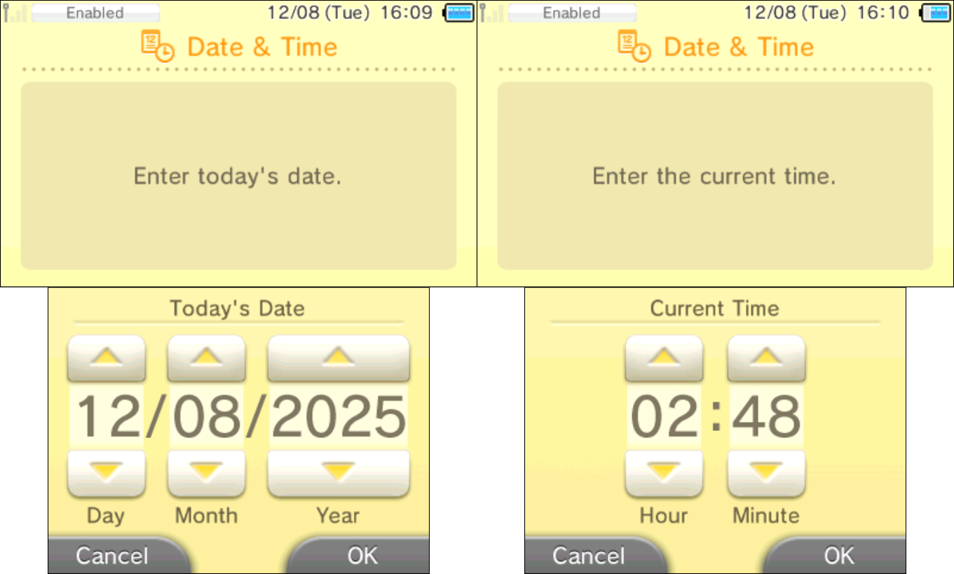 3DS Date & Time settings