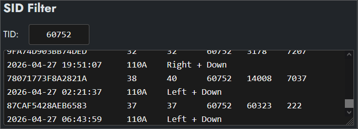 SID tool filled with pasted in TID/SID combos