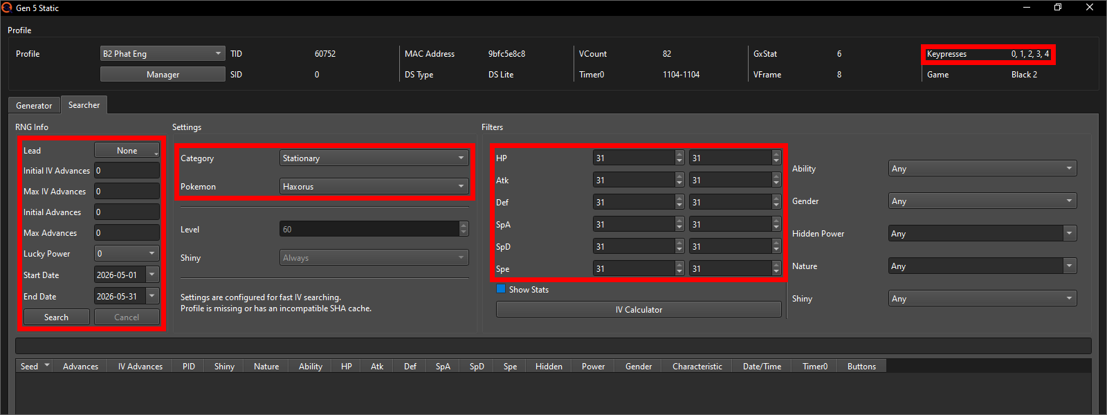 Searcher tab settings