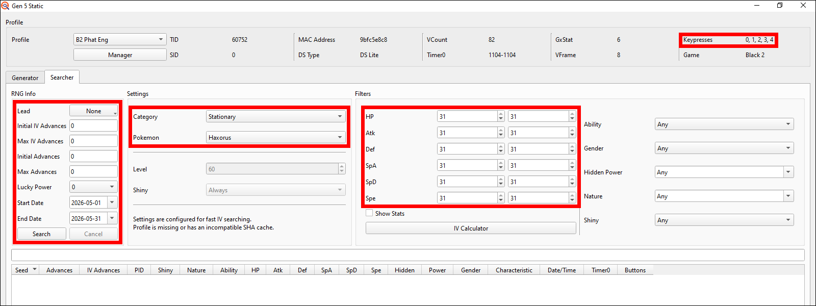 Searcher tab settings
