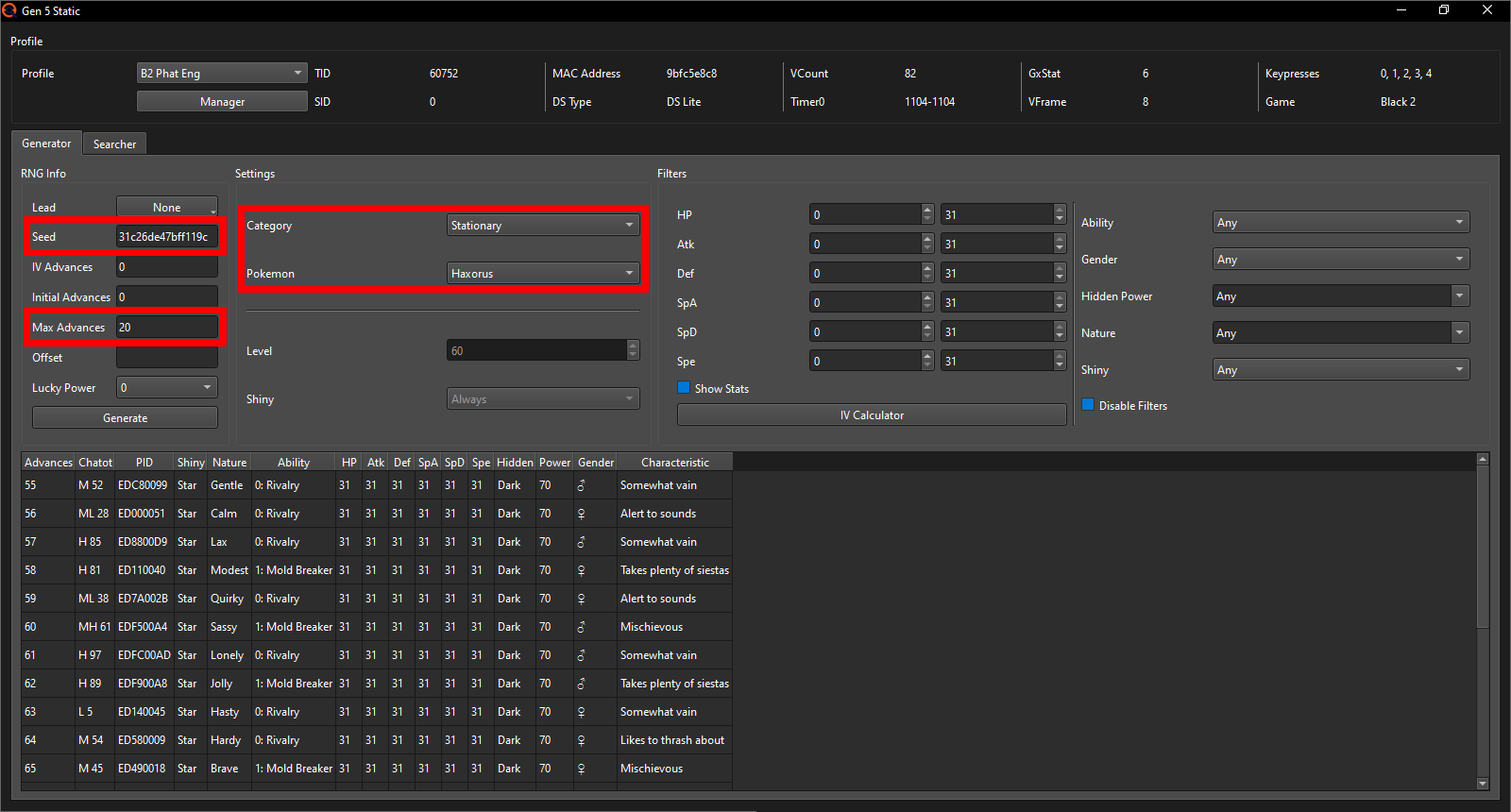 Generator tab setup