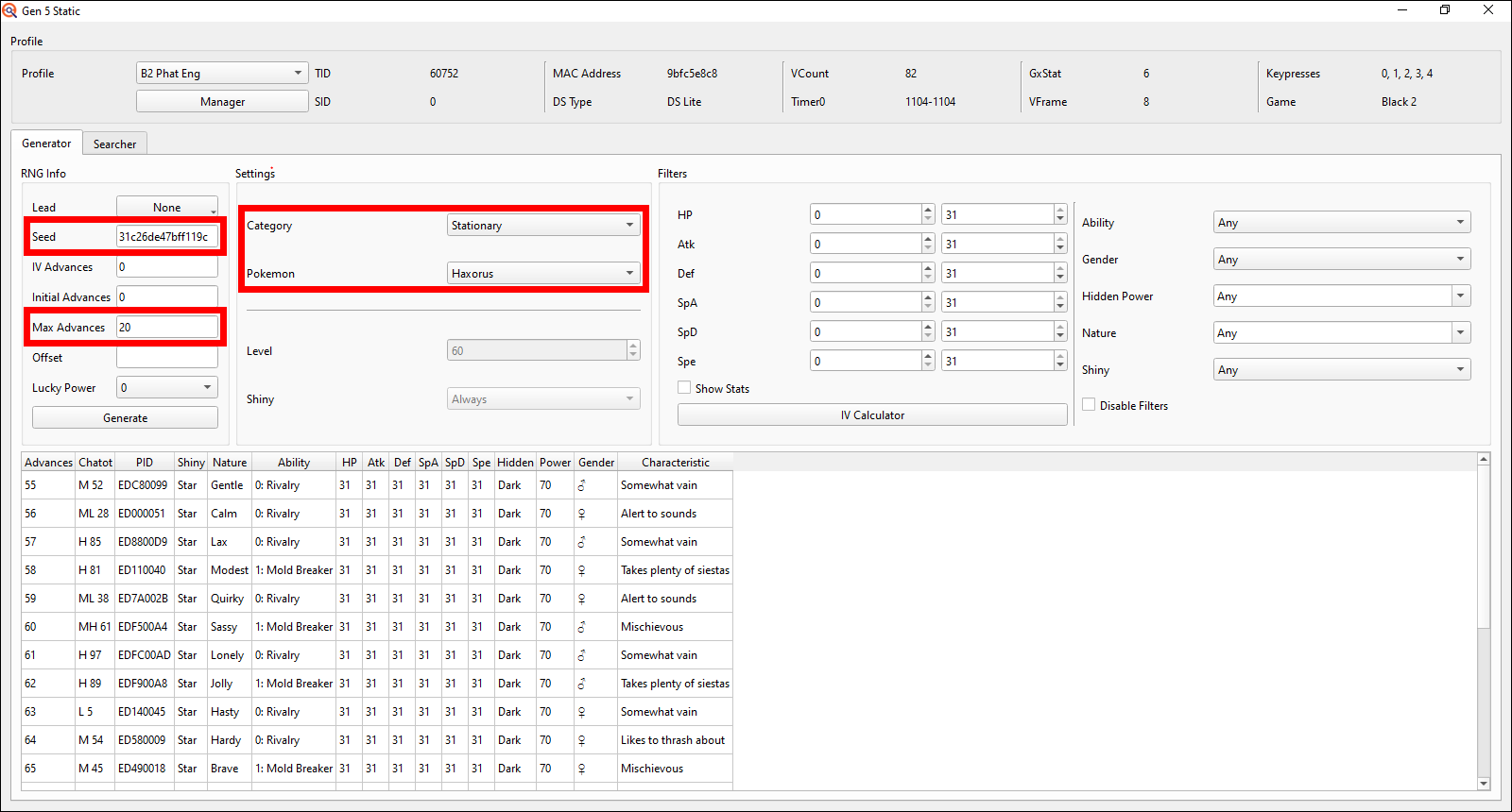 Generator tab setup