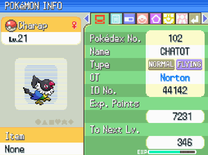 Chatot summary screen
