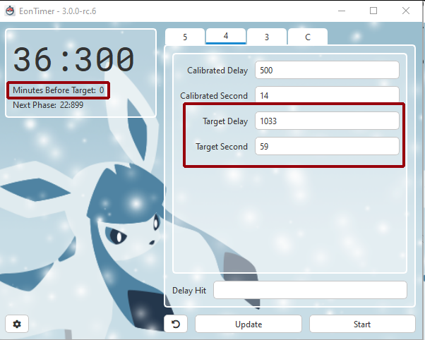 Eon Timer settings for starter