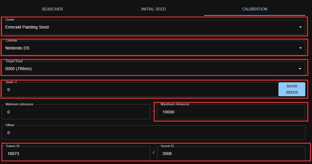 Calibration initial setup